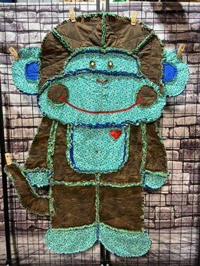 Blue & Green Large Monkey Rag Quilt